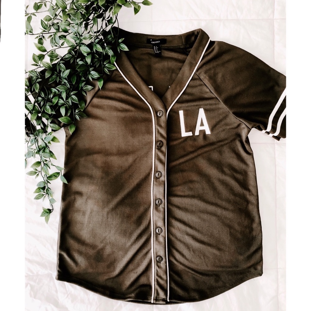Forever 21 olive green baseball button up.
